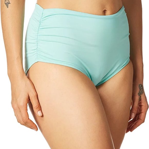 Anne Cole - MEDIUM - High Rise Shirred Sea Glass Turquoise Bikini Swim Bottom - Picture 2 of 4